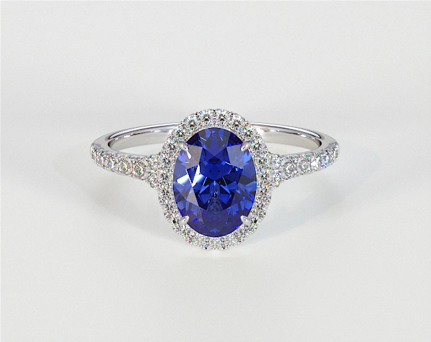  Oval Blue Sapphire Halo Engagement Ring 