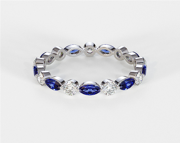 Round Diamond and Marquise Sapphire Eternity Ring in White Gold