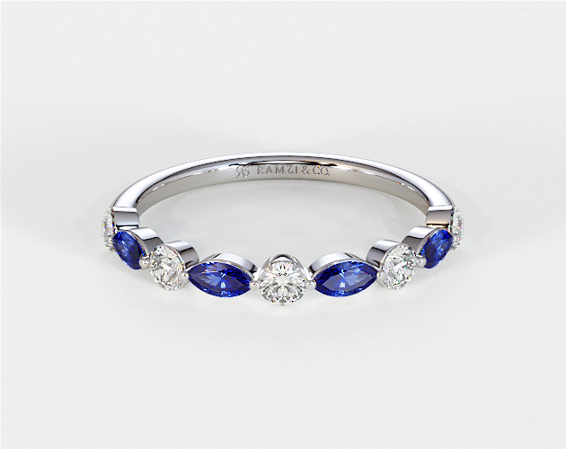 Round Diamond and Marquise Sapphire Wedding Ring, women’s wedding ring styles