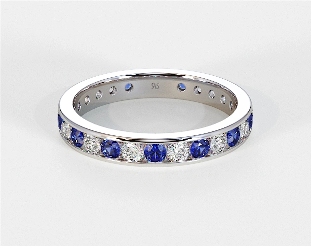  Round Diamond and Sapphire Channel Set Eternity Ring 
