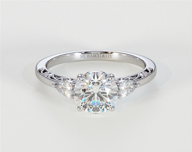 Vintage Filigree Three Stone Engagement Ring